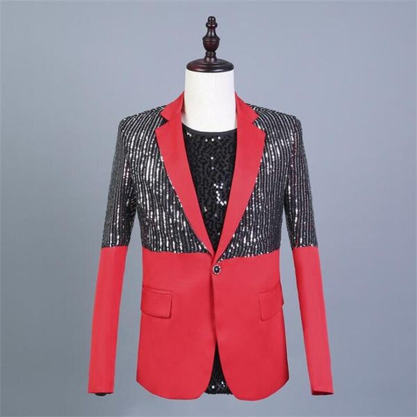 

men's suits & blazers blazer men suit sequin bar dinner annual show mens wedding singer star style dance stage clothing formal dress fa, White;black