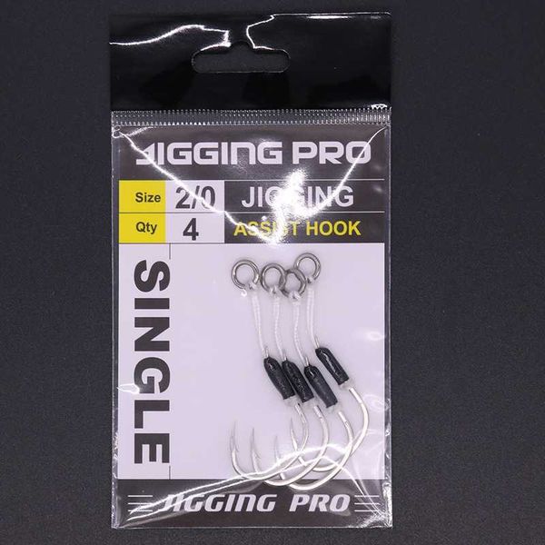 

assist hook 1# 1/0 2/0 3/0 4/0 5/0 4pcs/bag slow jig metal fishing single with feather sea hooks