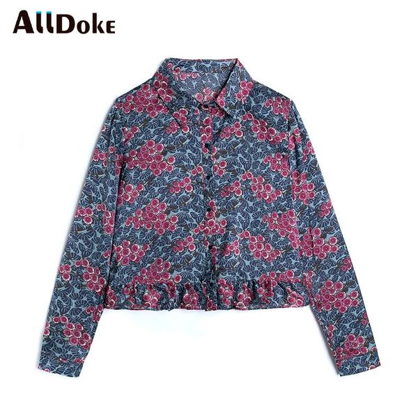 

women's blouses & shirts alldoke spring floral print vintage shirt women turn-down collar long sleeve single-breasted ruffles ladies bl, White