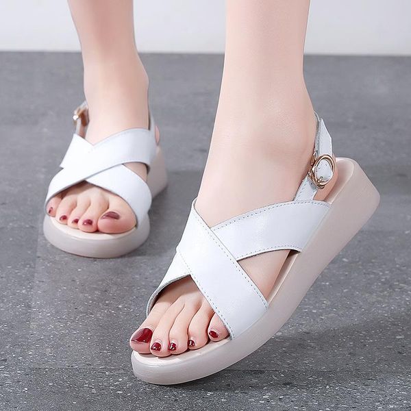 

sandals women sandalias fashion platform female summer leather all-match peep toe sandal, Black