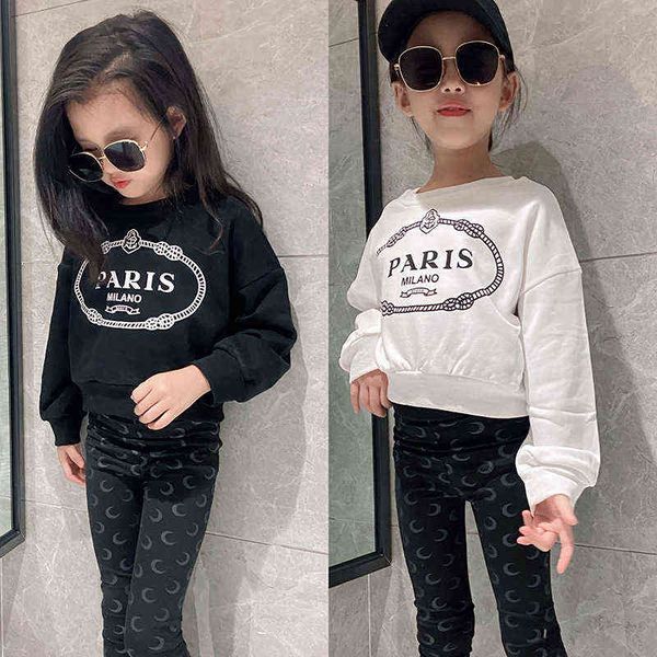 

girls' sweater 2021 children's wear round neck autumn short dr foreign style long sleeve t-shirt, Black