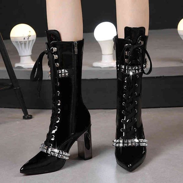 

dress shoes high heel belt buckle high boots women european and american new style punk nightclub dj dance plus size exfm, Black