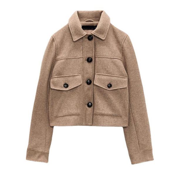 

women's jackets high street women woolen short jacket coat 2021 autumn vintage lapel pockets single breasted solid loose elegant female, Black;brown
