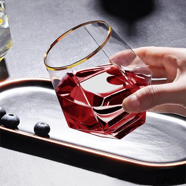 

wine glasses diamond hexagon clear glass cup whiskey cocktail beer water coffee milk tea thick bottom household
