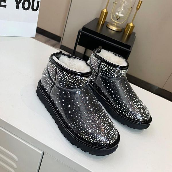 

boots australia ladies cotton shoe low heel short tube thickened flat boot winter ankle women's shoes furry warm snow, Black