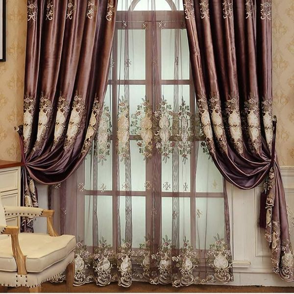 

luxury purple velvet fabric curtains for living room rope embroidery romantic elegant royal style parlor villa window drapes curtain &