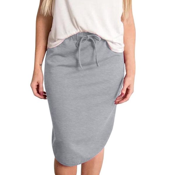 

summer long skirt women skirts fashion hight waist pure color elastic short midi, Black