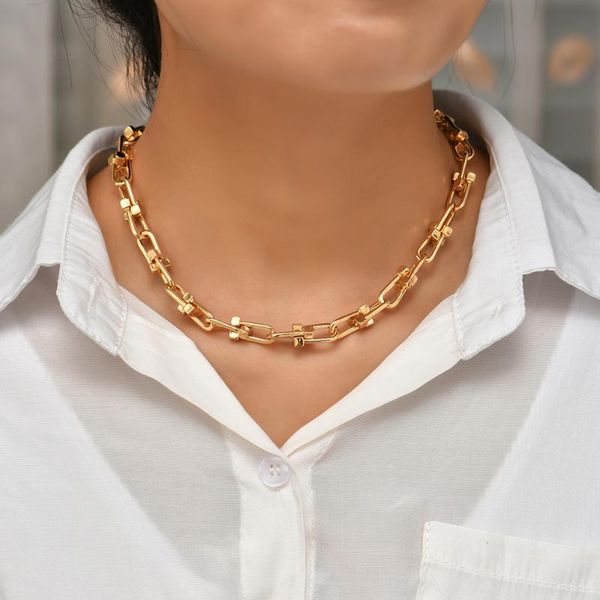 

chains punk gothic geometric thick chain choker necklaces for women men fashion gold link chunky jewelry gifts, Silver
