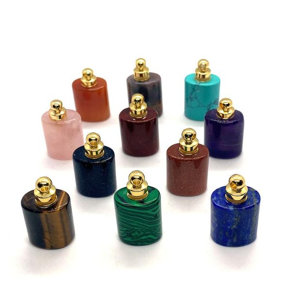 

charms natural stone beads divination gems perfume bottles flat cylindrical pendants used in jewelry making crystal, Bronze;silver