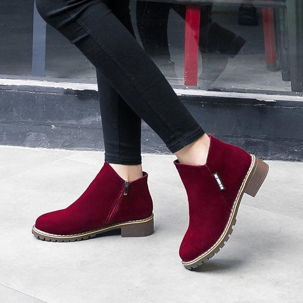 

boots 2021 women autumn winter classic zipper snow ankle suede warm fur plush shoes 35-42, Black