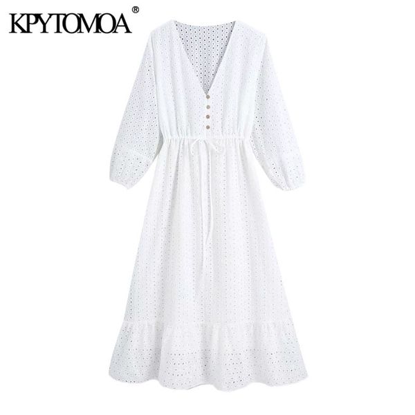 

women chic fashion hollow out embroidery midi dress vintage three quarter sleeve drawstring female dresses mujer 210416, Black;gray