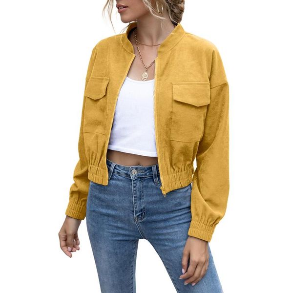 

women's jackets fall winter coat women fashion long sleeve zipper with pocket pure color for ladies female outwear, Black;brown