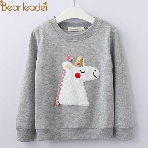 Urso Líder Meninas Dos Desenhos Animados Camisetas Primavera Moda Casual Menina Bonito Outono Roupas Manga Longa Crianças Roupas para 3 7Y 210708