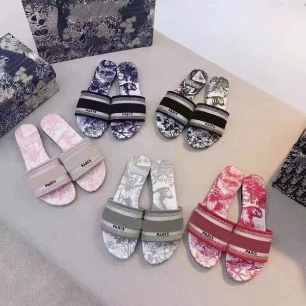

paris embroidered dazzle dway slipper women ladies scuffs summer beach striped causal flip flops flat slide slippers sandals cotton designer, Black