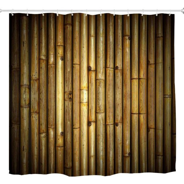 

shower curtains bamboo decor curtain, polyester waterproof washable bathroom curtain set brown tan beige bath accessories with hooks,72 x