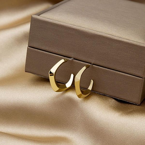 

hoop & huggie retro personality polygon c shape earrings stud irregular geometry womenjewelry gifts, Golden;silver