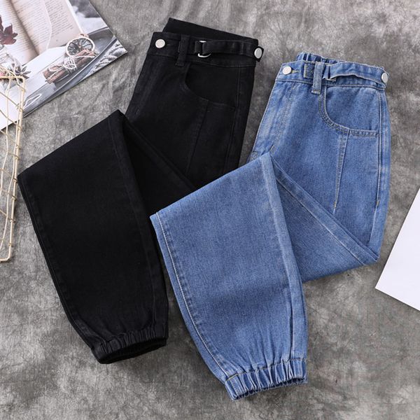 

jeans women high waisted 2021 fashion jean net red mom boyfriend denim ladies loose nine elastic waist toe harem pants large xl-5xl, Blue