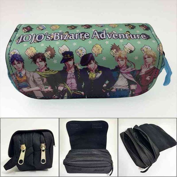 

jojo bizarre adventure pen students cosmetic bags pencil case high-capacity double zipper leather cartoon pencilcase wallets