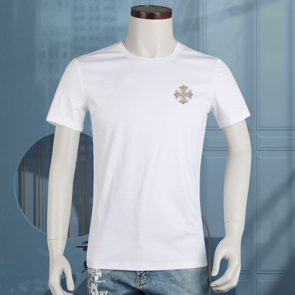

65% off outlet online store double sided mercerized cotton men's summer new fashion brand drilling high-end short sleeve t-shirt, White;black