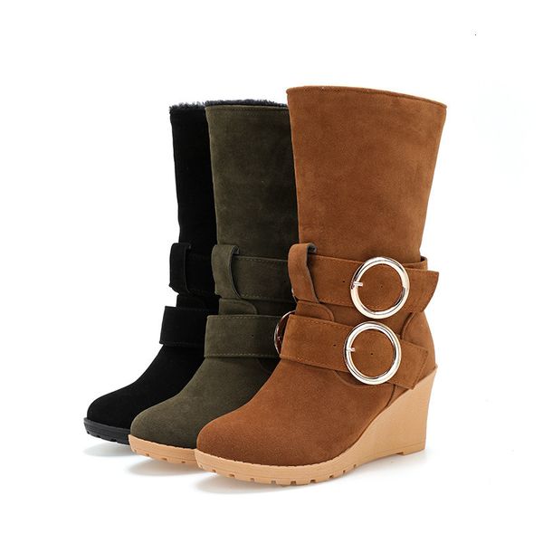 

the big 34-43 calf's weary mid-calf women toe round ladies buckle shoes winter keep warm snow boots, Black