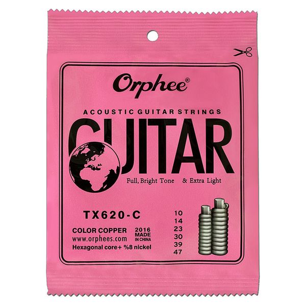 ORPHEE TX620-C 010-047 Akustik Gitar Dizeleri Altıgen Çekirdek + 8% Nikel Renk Bakır Parlak Ton Ekstra Işık Gitar Aksesuarları