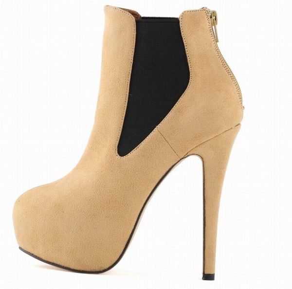 

boots spring fashion women ultra high heels ankle thin heeled shoes pu suede flock ladies booties big size 35-42 t2in, Black