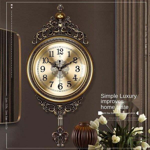 

pocket watches north star wall clock european style metal plate swing mute living room bedroom personality creative fashion decorative, Slivery;golden