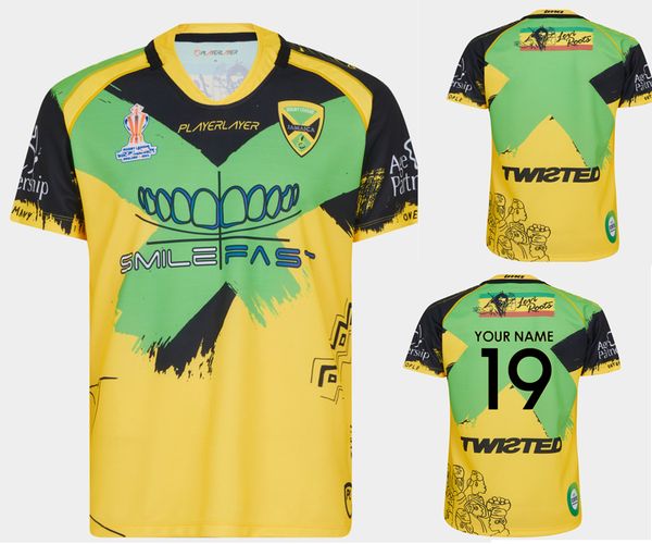 

2022 jamaica rlwc home rugby jersey custom name and number rugby shirt big size 4xl 5xl, White;black