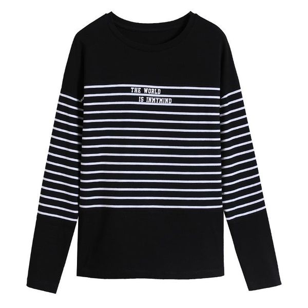 

women's t-shirt autumn plus size middle-age mom t shirt striped basic 95%cotton women tees -4xl, White