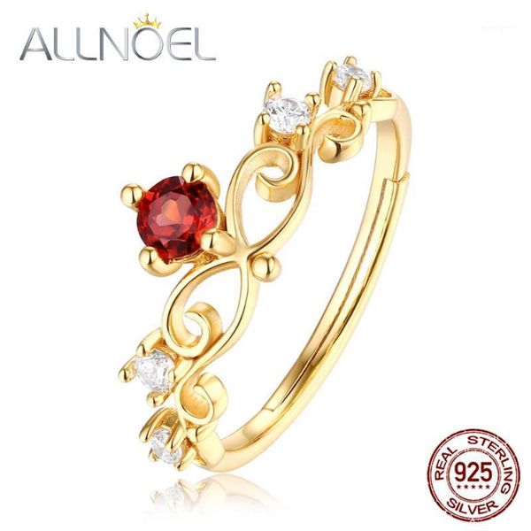 

cluster rings allnoel solid 925 silver ring for women 100% natural garnet vintage style jewellery adjustable wedding band real gold1, Golden;silver