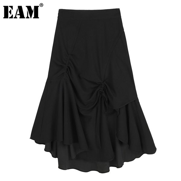 

[eam] high waist black ruffles shirring irregular elegant long half-body skirt women fashion spring autumn 1dd7826 21512