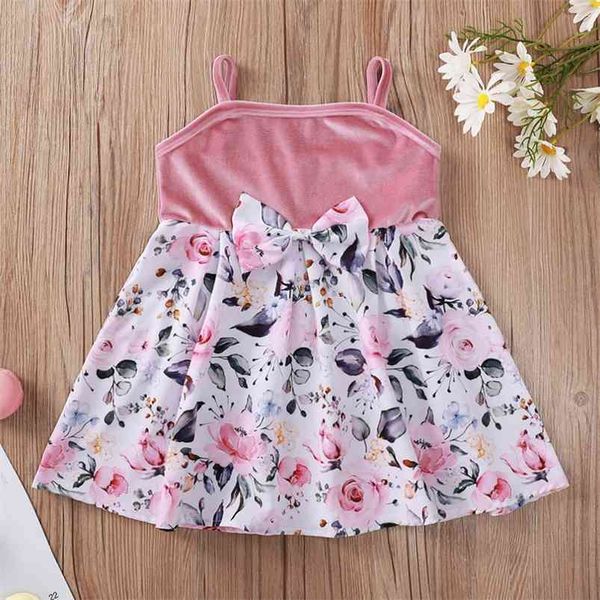 

summer girls dress cute strap patchwork bow print floral girl vestidos 3-10t 210629, Red;yellow