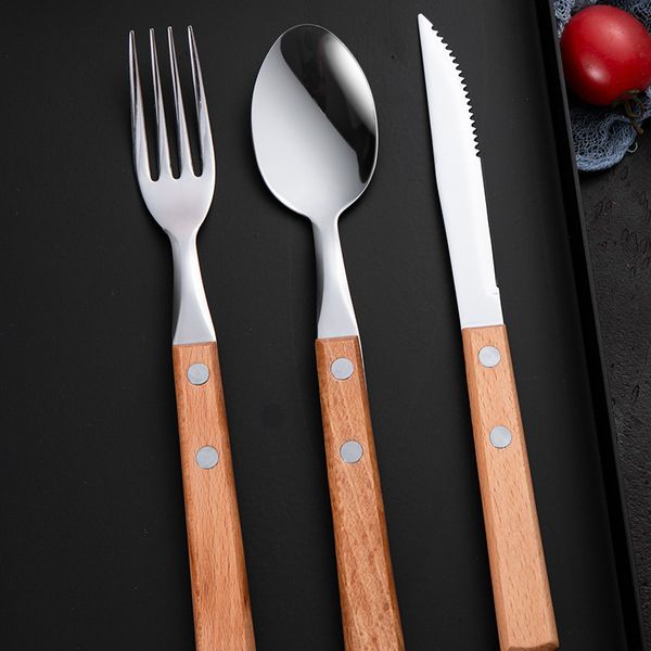 

304 stainless steel wooden handle knife, fork, spoon creative western food steak knife and fork gift set