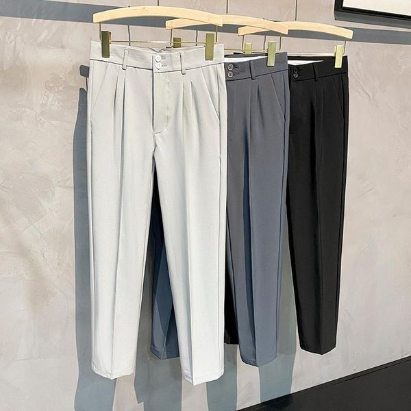 

men's pants spring autumn drape suit business formal wear straight casual male clothing simple nine-point blazer trousers, Black