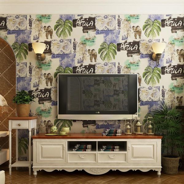 

wallpapers wallpaper high grade southeast asian 0.7mx10m elephant banana leaf plantain walls mural bedroom living room wall paper