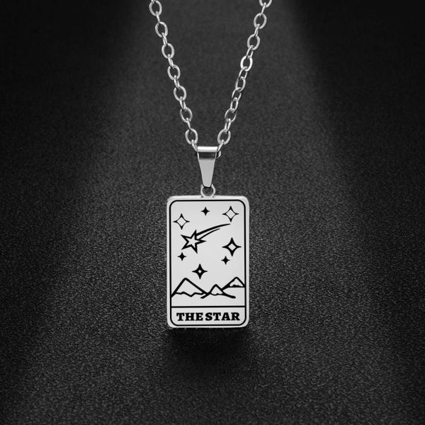 

pendant necklaces the star tarot major arcana cards stainless steel divination jewelry lgs1839, Silver