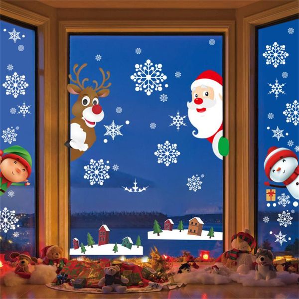 

wall stickers merry christmas film non-adhesive for home decoration year windows santa claus elk glass window sticker