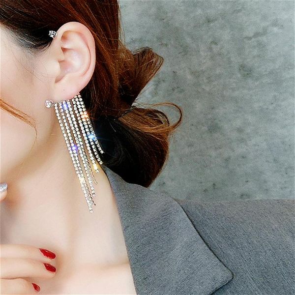 

stud 1pcs women fashion ear clip geometric crystal tassel gold silver cuff earrings lady no piercing fake earring, Golden;silver