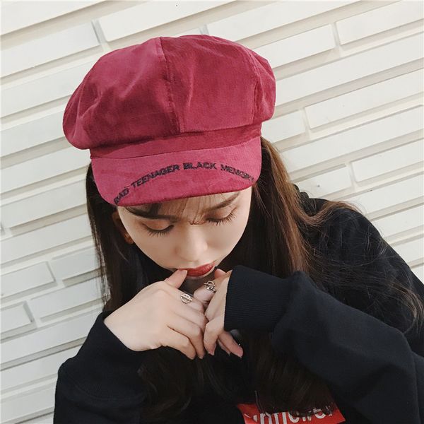 

net red duck tongue hat women's niche fashion casual british letter bailey octagonal hat, Black;white