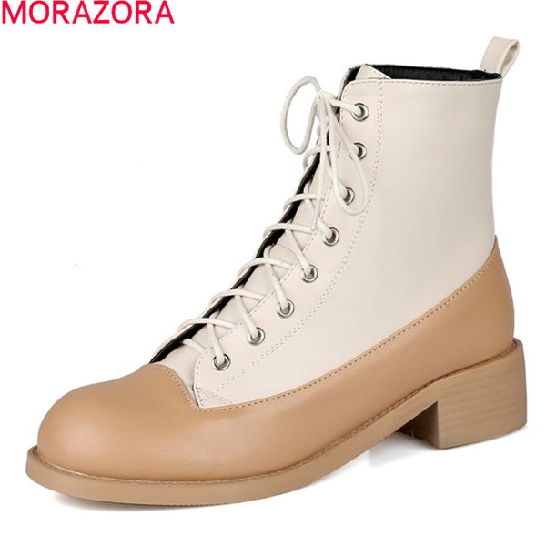 

morazora big size 33-48 ankle boots fashion lace up mixed colors women boots low heel round toe autumn winter ladies shoes 210506, Black