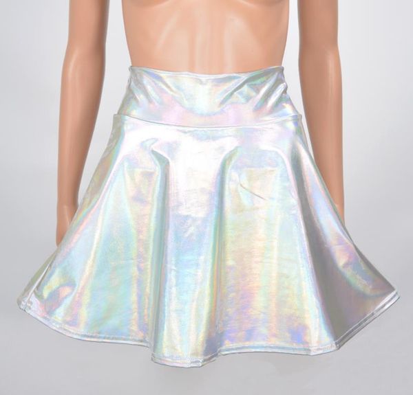 Женская металлическая юбка Блестящая вечеринка разжигается плиссированные мини-платья фигурические юбки ступеньки носят над коленом S-XXL золотой лазерный серебристый зеленый розовый