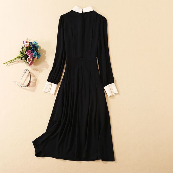 

dresses latest designer autumn winter women turn-down collar black white color block golden buttons deco long sleeve, Black;gray