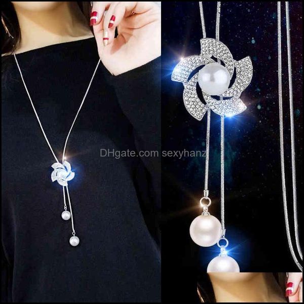 

pendant necklaces & pendants jewelry korean fashion alloy diamond studded sunflower sweater chain womens long necklace versatile simple autu, Silver