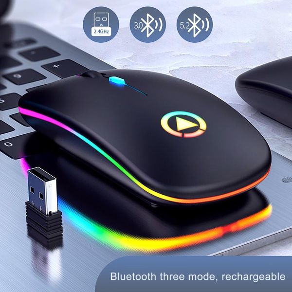 

2.4ghz wireless mouse three modes bluetooth 3.0 5.0 usb rechargeable led mute optical for pc lapcomputer accessories mice