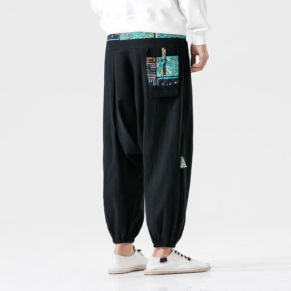 

5XL Chinese Style Streetwear Cross-Pants Men Trousers Jogger Hip Hop Japanese Pants Joggers Harem Pants Men 2021 Autumn XXXXXL, Black cross pants
