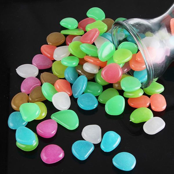 

100pcs colorful resin luminous stones glow in the dark garden pebbles rocks for walkways path patio yard fish tank decoration decorations