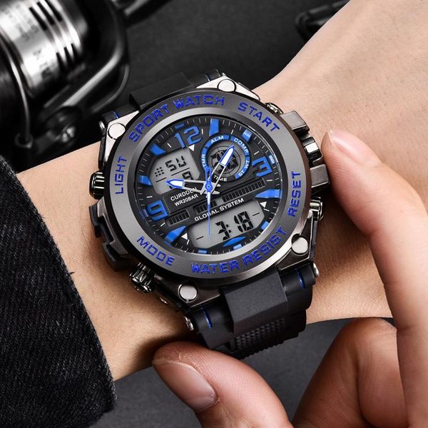 

wristwatches electronic watch led quartz clock sport for mens fashion 30m waterproof wristwatch resin strap relogio masculino, Slivery;brown