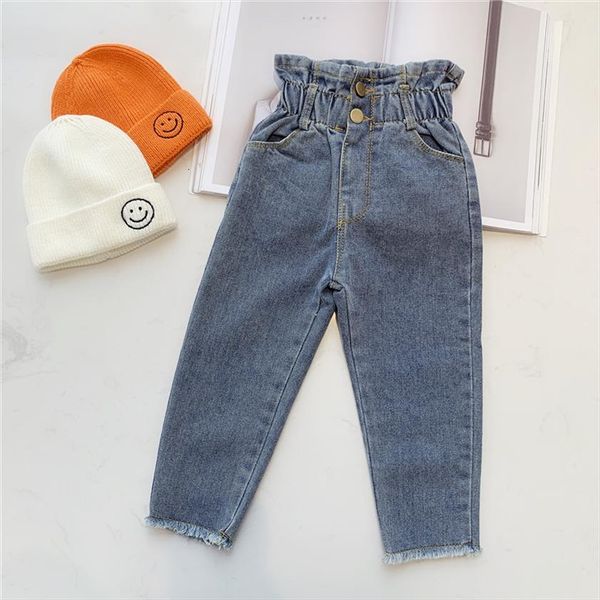 

autumn girls high wiast jeans kids fashion denim pants girl, Blue