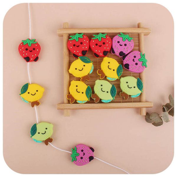 

diy silicone teething beads baby pacifiers newborn teeth practice toys food grade soother infant feeding kids accessories fruit strawberry l