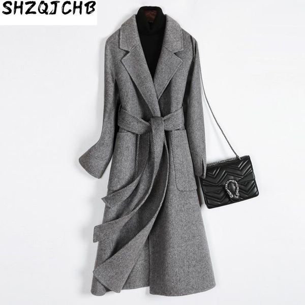 

wool coat female double-sided korean woolen jacket long spring autumn overcoat ladies coats abrigo mujer xr1810 women's & blends, Black
